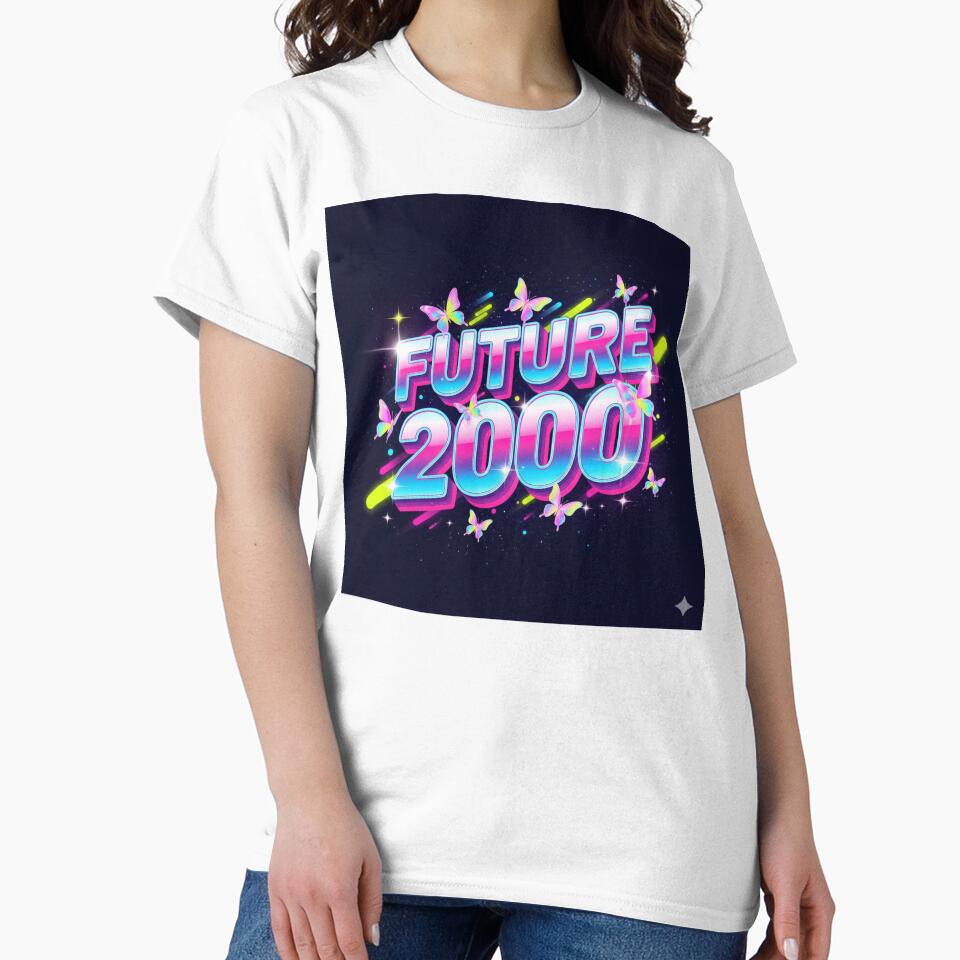Future 2000 Neon Y2K Aesthetic – Retro Futuristic Butterfly Typography Design by R & K Fashions