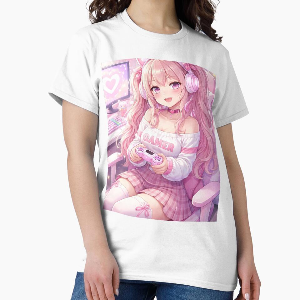 Cute Gamer Girl Anime Aesthetic – Kawaii Gaming Setup Pink Egirl Art by AnimDream
