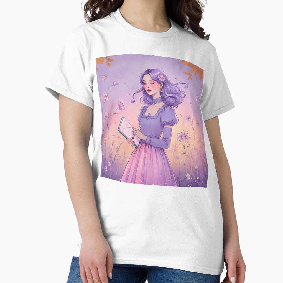 Aesthetic Girl in Pastel Dream – Purple & Pink Floral Fall Design by MOTAS Graphics