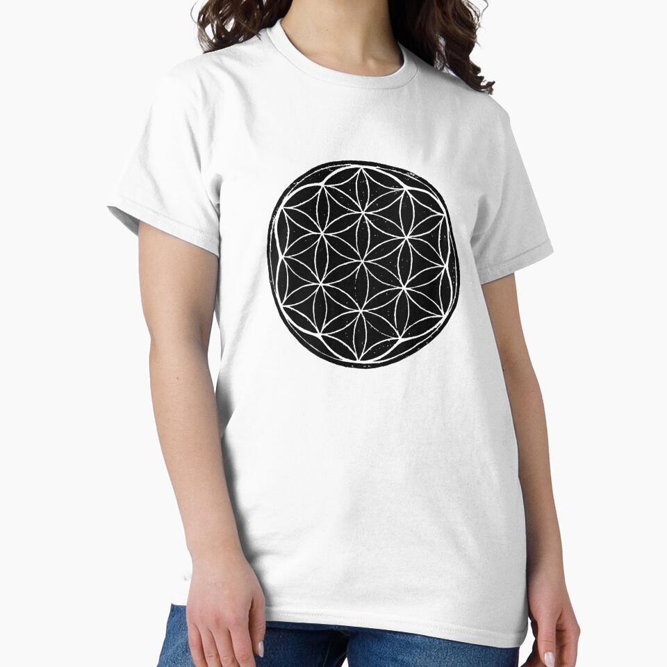 Flower of Life Linocut - Coal + Snow by Irene Estelle