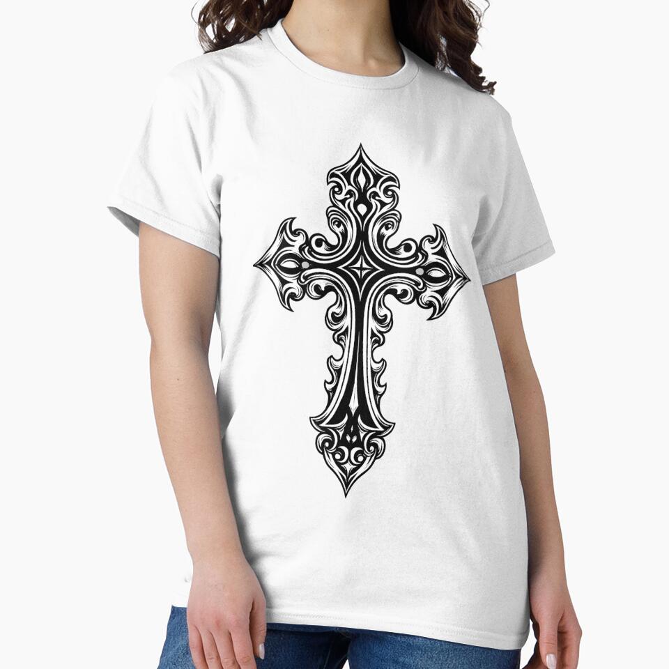 Ornate Gothic Cross Graphic - Dark Aesthetic Streetwear Design by Lowkloot