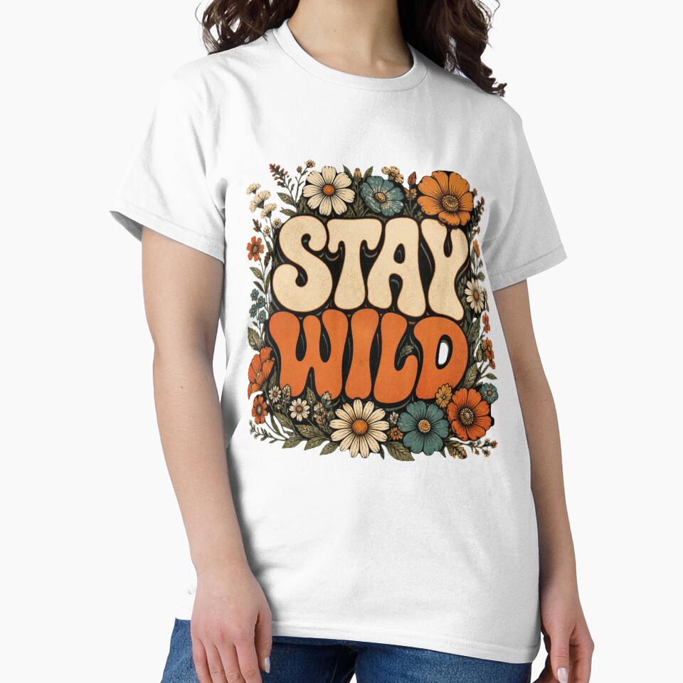Stay Wild Retro 70s Floral Typography by carthagia