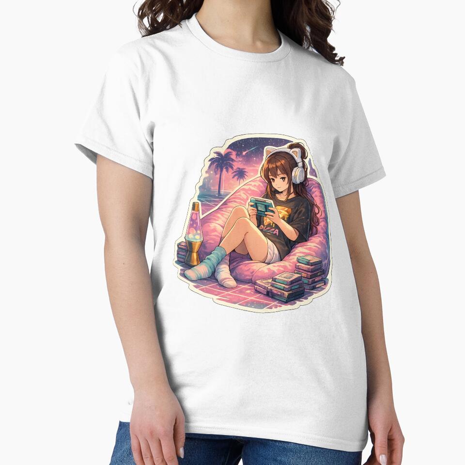 Lo Fi Girl Retro Gaming Anime Aesthetic Vaporwave Gamer Girl Cozy 90s Anime Sticker by Art-Selling
