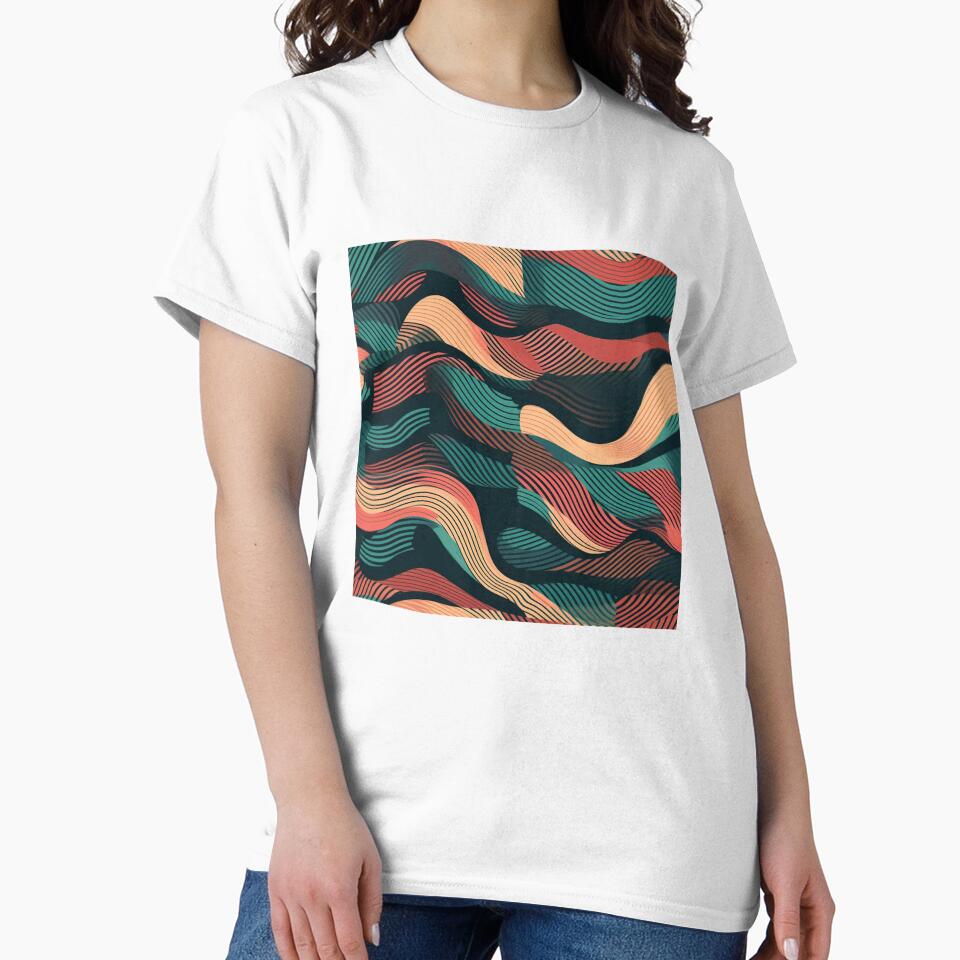 Retro Wavy Line Pattern – Vintage Abstract Flow Design in Teal and Coral by PaintbrushPlace