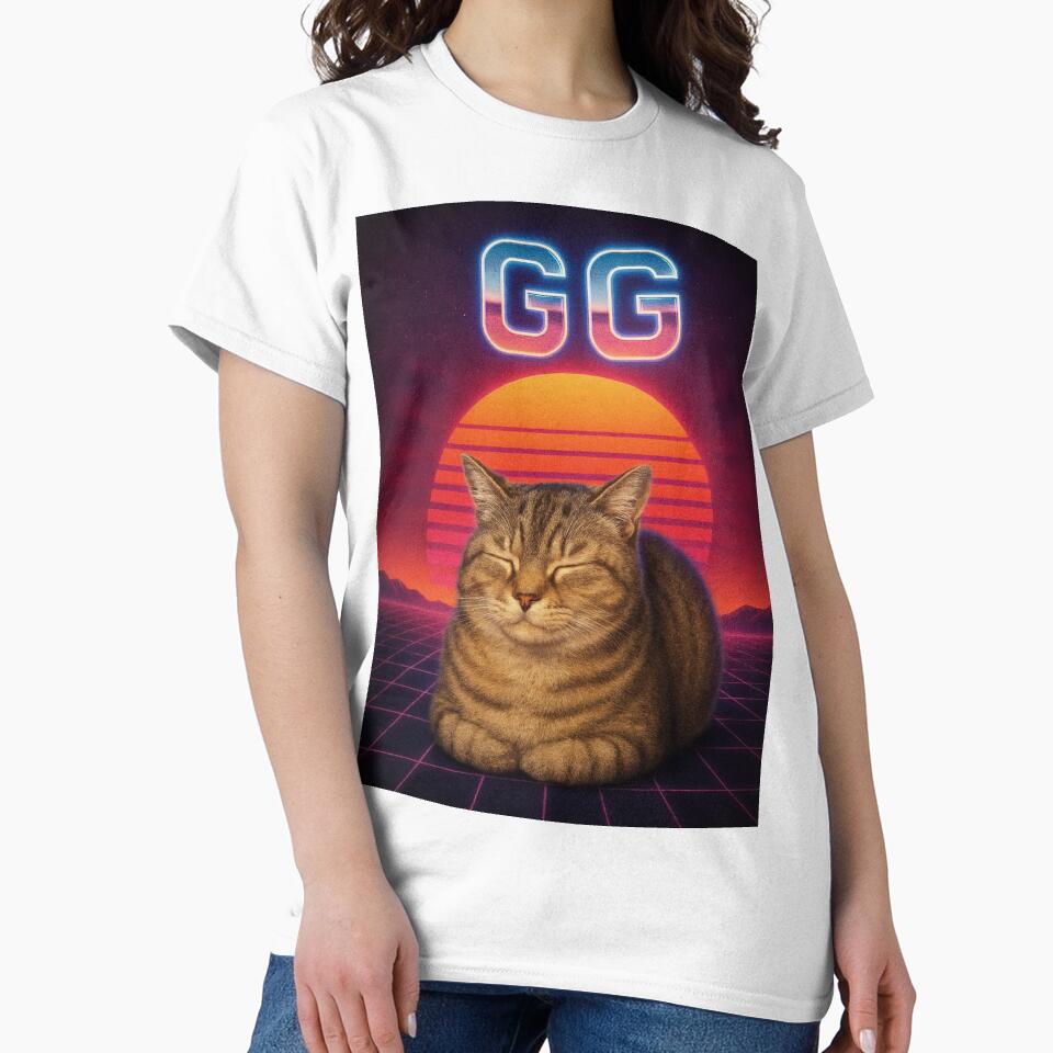 GG (Good Game) Loaf Funny 80s Synthwave Cat T-Shirt by catastrocat