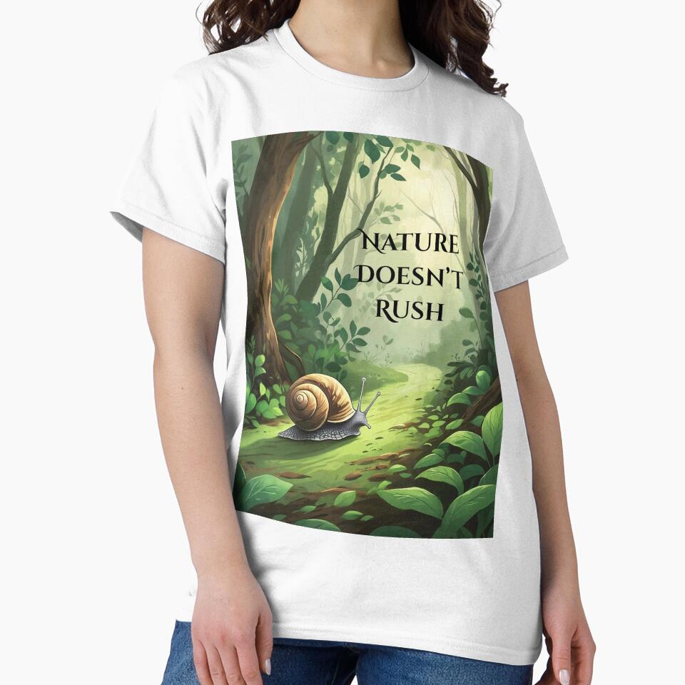 Slow Living Snail Art – “Nature Doesn’t Rush” Calm Forest Illustration by Deezyned