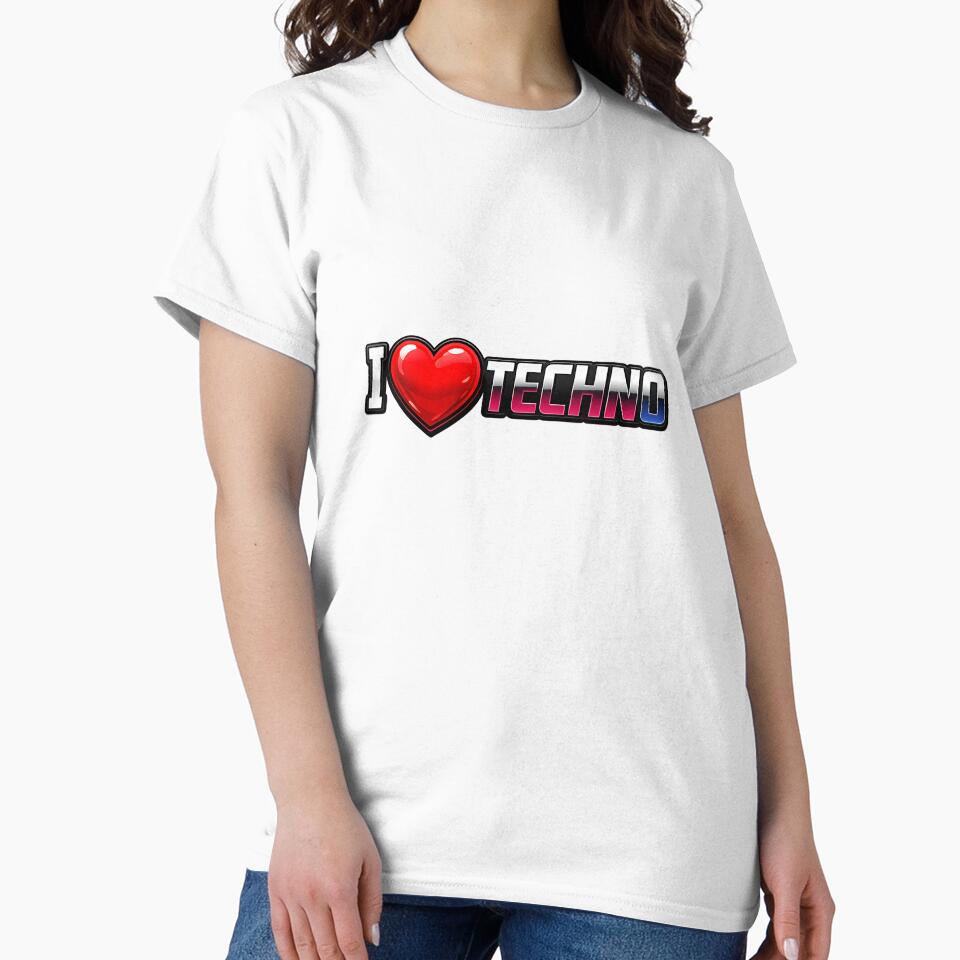 I Love Techno Text Electronic Music Lover Design by  ZenRave Designs