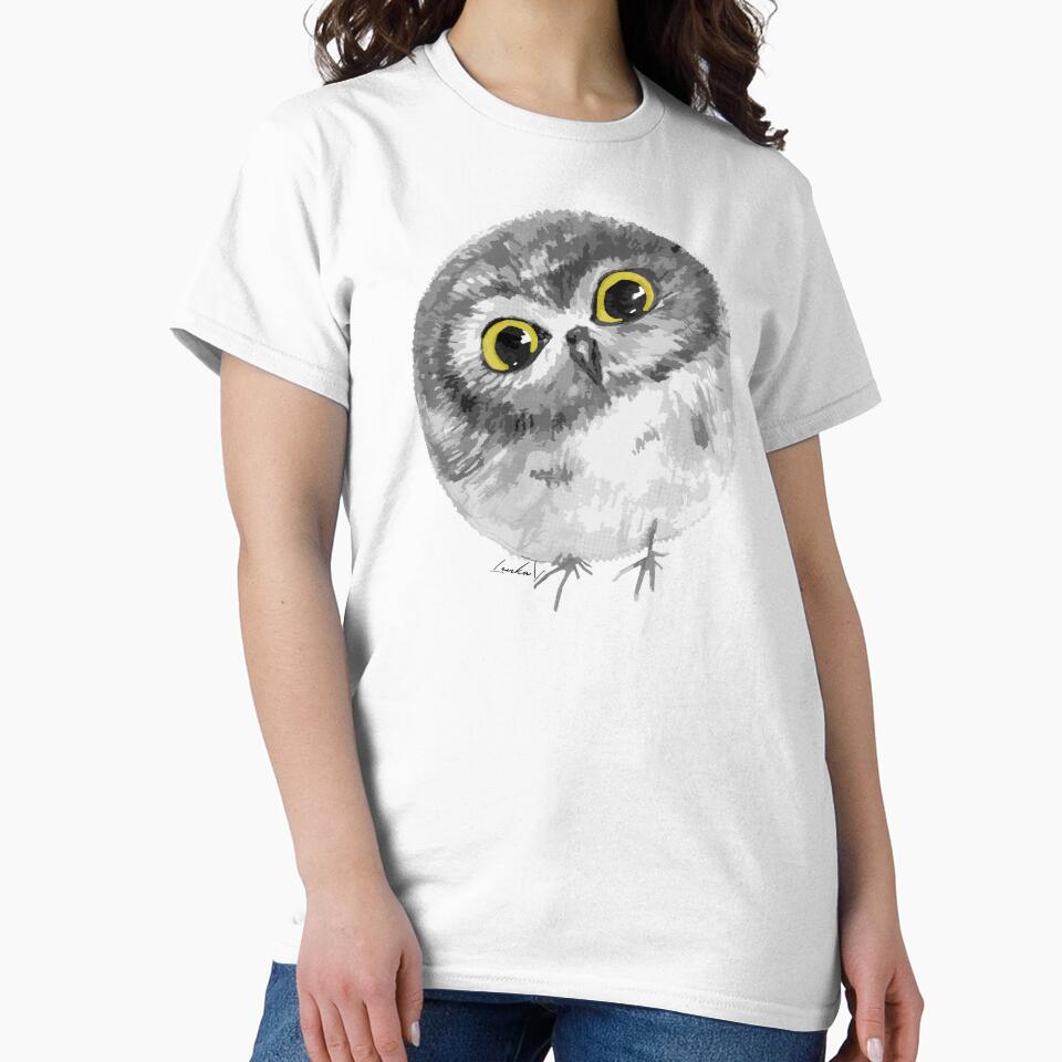 Cute Rounded Owl Pencil Drawing by Lenka Draws