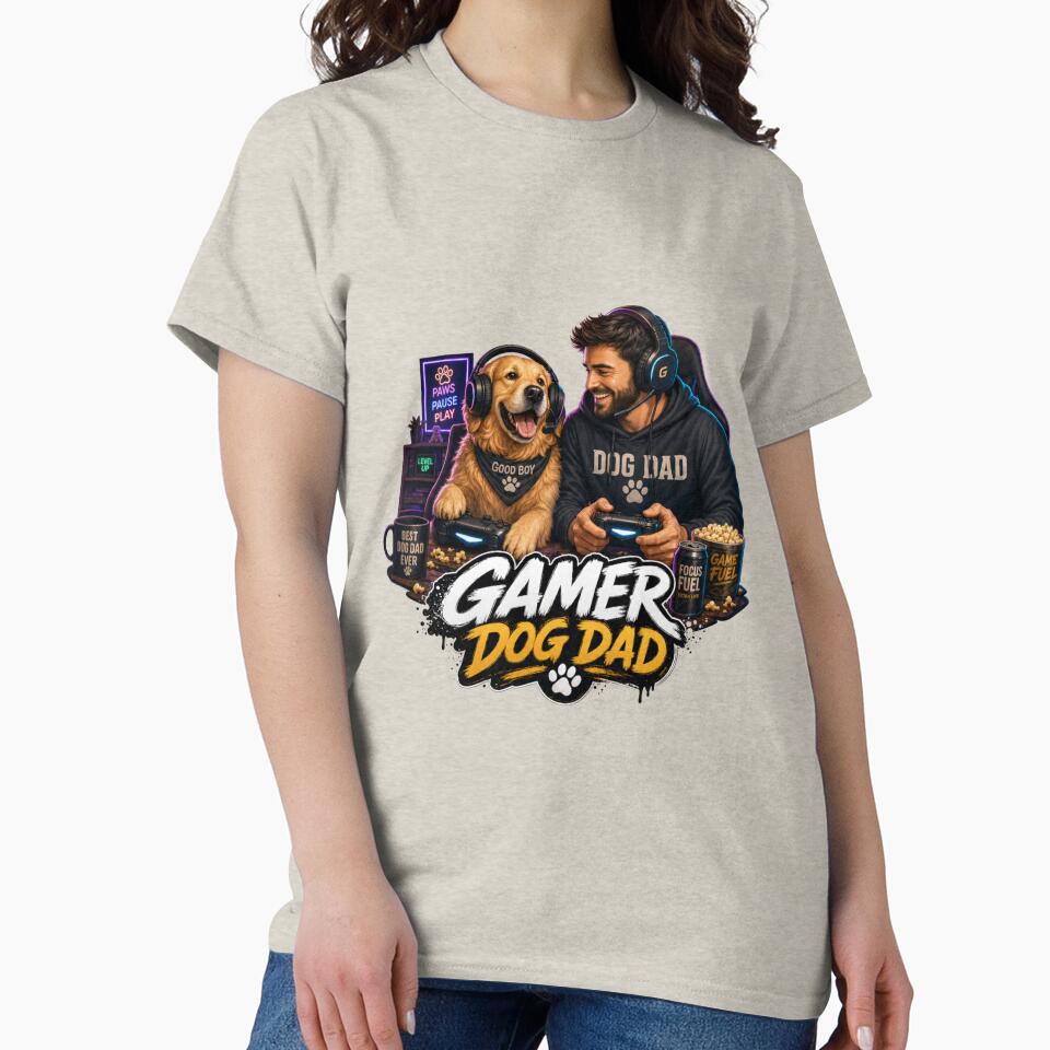 Midnight Gamer Golden Retriever Dog Dad Kawaii Gaming T-Shirt by Ashley critters