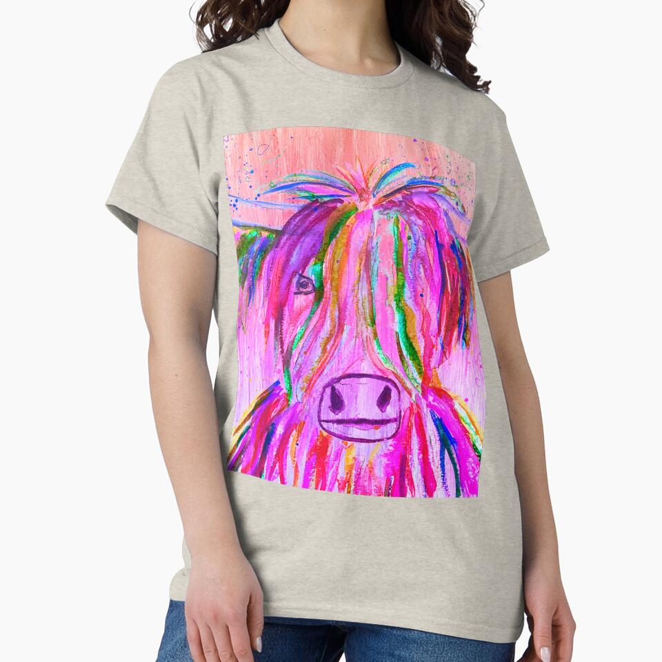 Highland Cow Farm Animal Watercolor Pastel pink by Artbymonika
