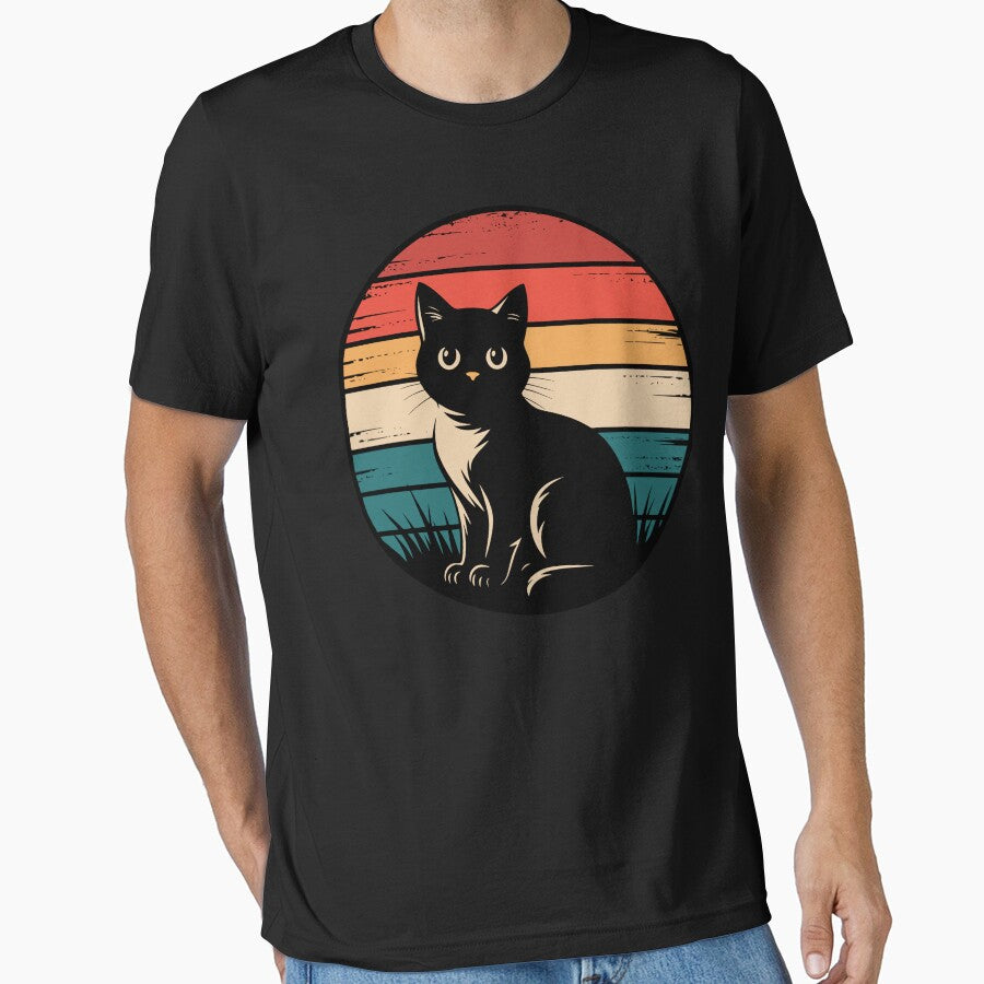 Black Cat Retro Sunset – Vintage 70s Cute Kitten Silhouette Design by UmazDesigns
