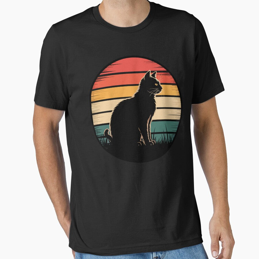 Black Cat Retro Sunset – Vintage Silhouette Feline Graphic by UmazDesigns