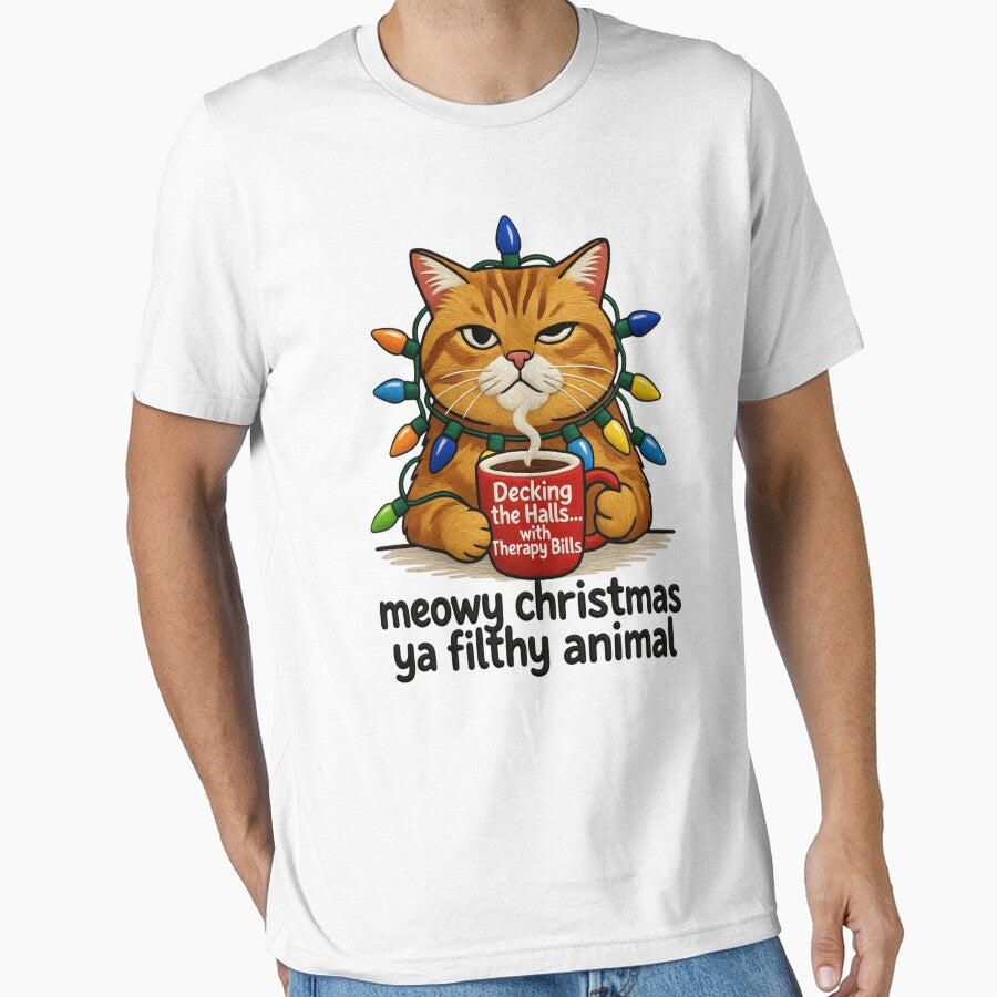 Meowy Christmas Ya Filthy Animal Funny Cat Christmas Lights Faux Embroidery Sticker by GeniePixel