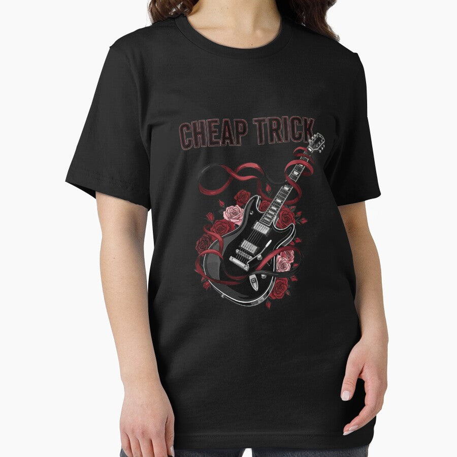 Cool Cheap Trick Typography with Guitar Ribbon and Red Roses #6273 by trusty-ben-art
