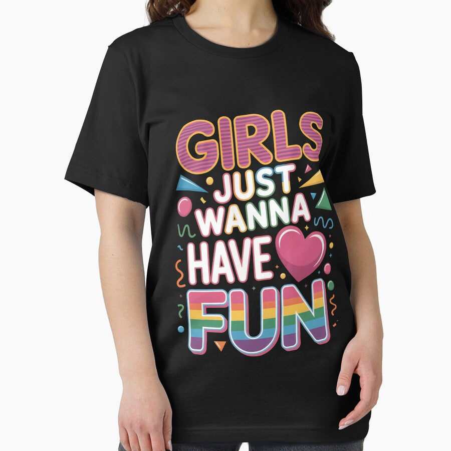 Girls Just Wanna Have Fun Rainbow Neon Retro Quote by flagylART