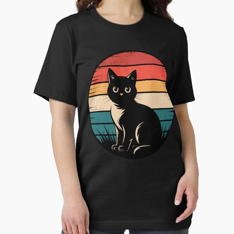 Black Cat Retro Sunset – Vintage 70s Cute Kitten Silhouette Design by UmazDesigns