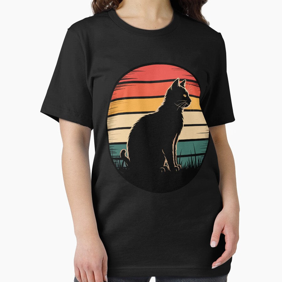 Black Cat Retro Sunset – Vintage Silhouette Feline Graphic by UmazDesigns