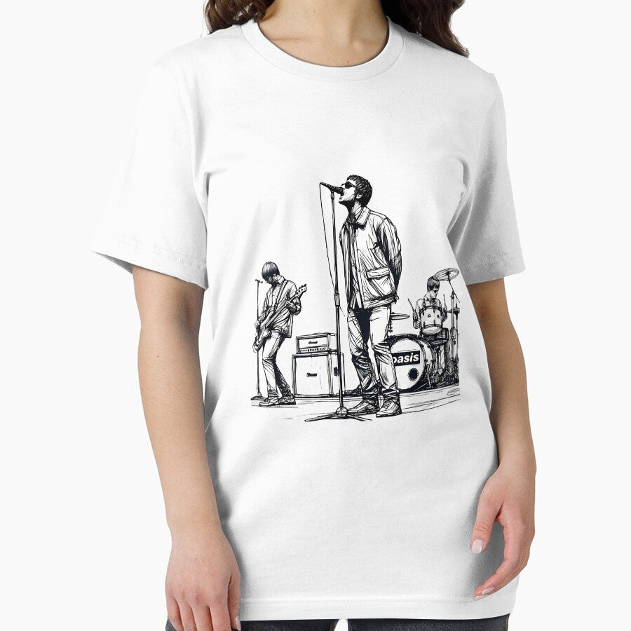 Minimalist Line Art Of Oasis Performing  Retro Britpop Band Design by Anaisdemir