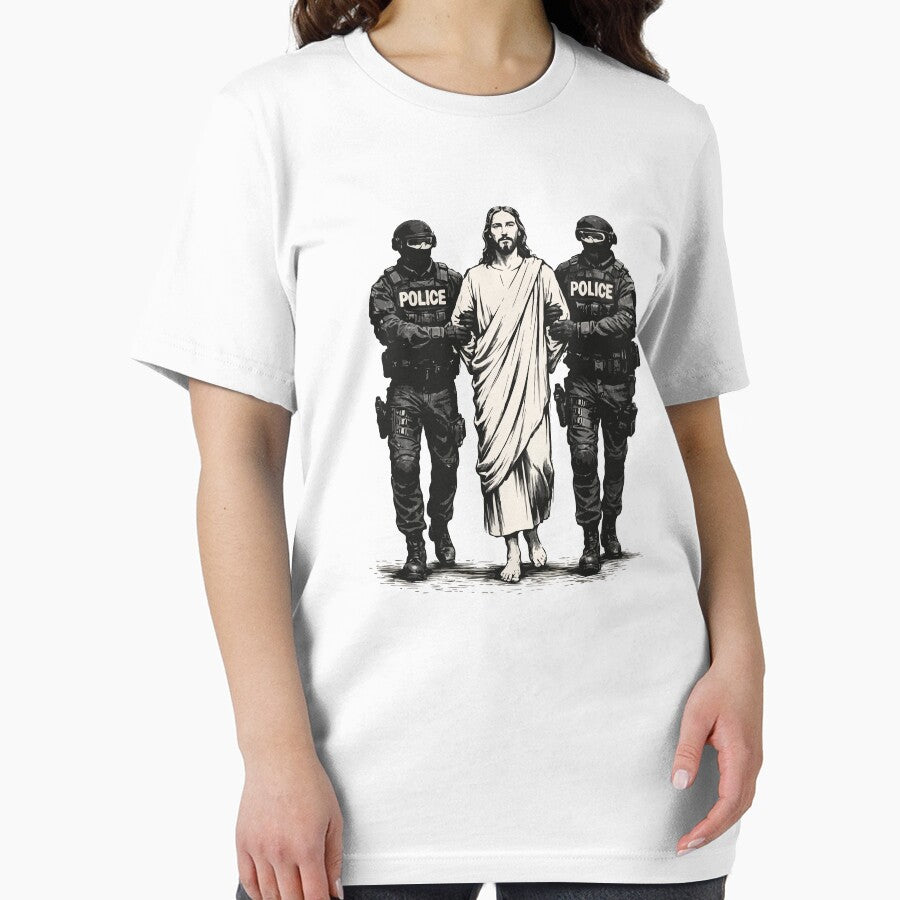 Jesus Escorted by Police / ICE – Anti-ICE Protest Art, Faith & Justice Illustration by BrainBubbleArt