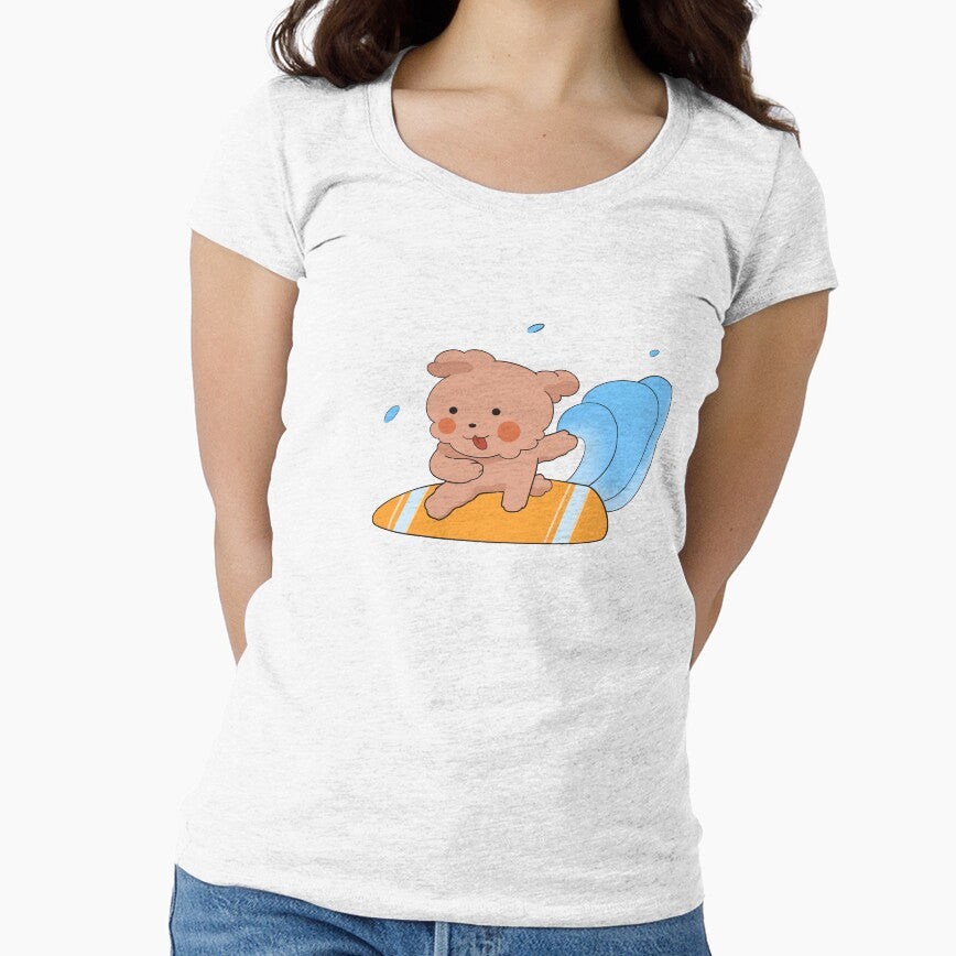 Cute Surfing Dog Kawaii Beach Cartoon by Porpor Artwork