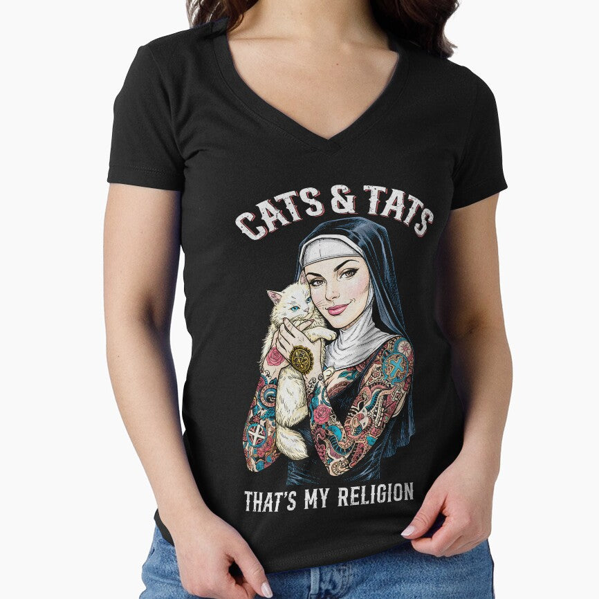Cats Tats Tattooed Cat Lover Nun Ink Girl Funny Inked Woman by GrandeDuc
