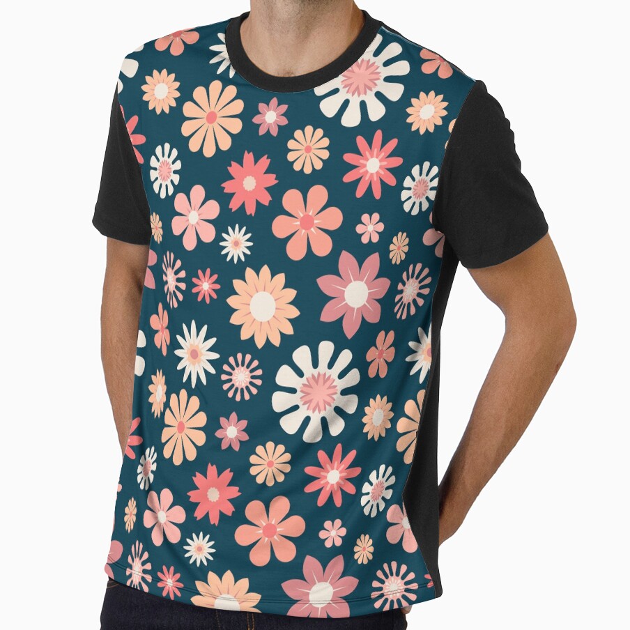 Retro Flowers - Navy by Graphic Daisy