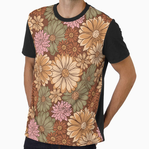 1970s retro floral in pink, brown and green by EarthFaeryDSGN