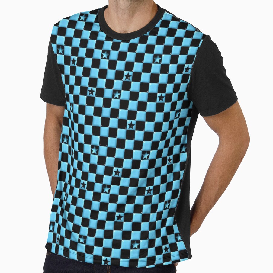 Y2K Scene Blue Checker Stars – Emo & Skater Aesthetic Pattern by bunnyreeaa