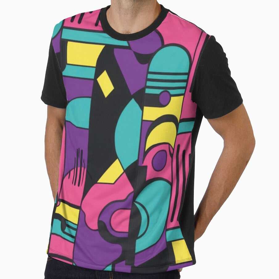 90s Retro Geometric Pattern in Pink Teal Yellow by ArtDesignRemix