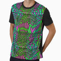 Trippy Neon Geometric Pink and Green Hearts by MandaScribbles