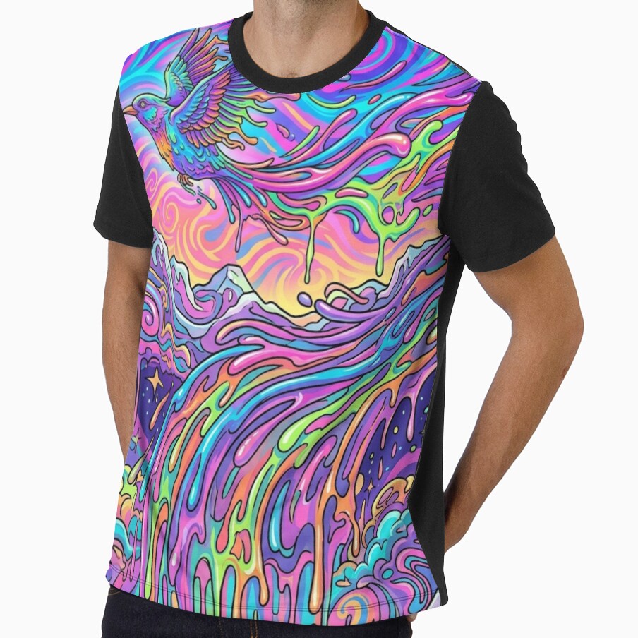 Psychedelic Bird Melting in Flight | Trippy Colorful Mountain Landscape by Eart98