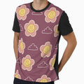 burgundy pink and yellow  Smiley Flowers and clouds retro style by DemonicGloom