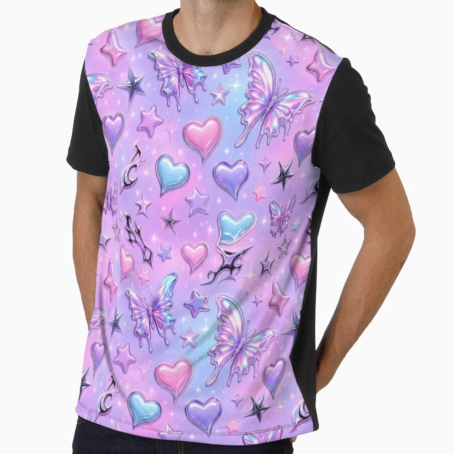 Y2K Pastel Goth Chrome Butterfly Heart Holographic 2000s Nostalgia Cyber Fairy Toile by StickyGuys