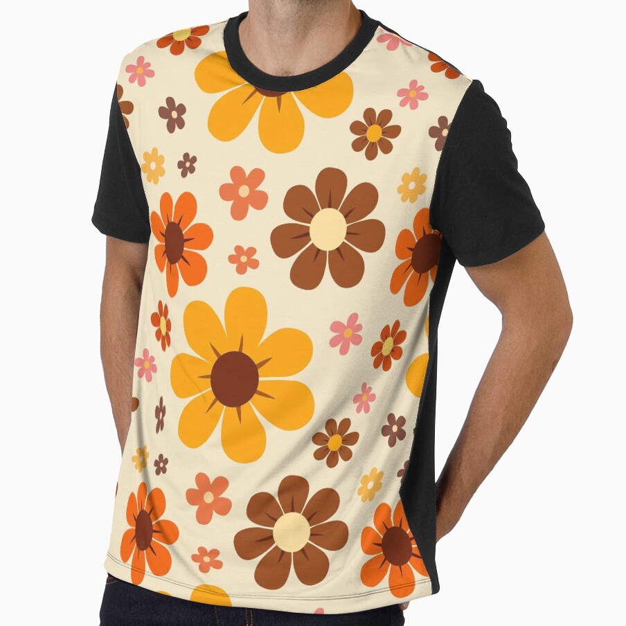 Retro 70s Floral Seamless Pattern | Vintage Orange & Brown Flower Power Design by RJACreative