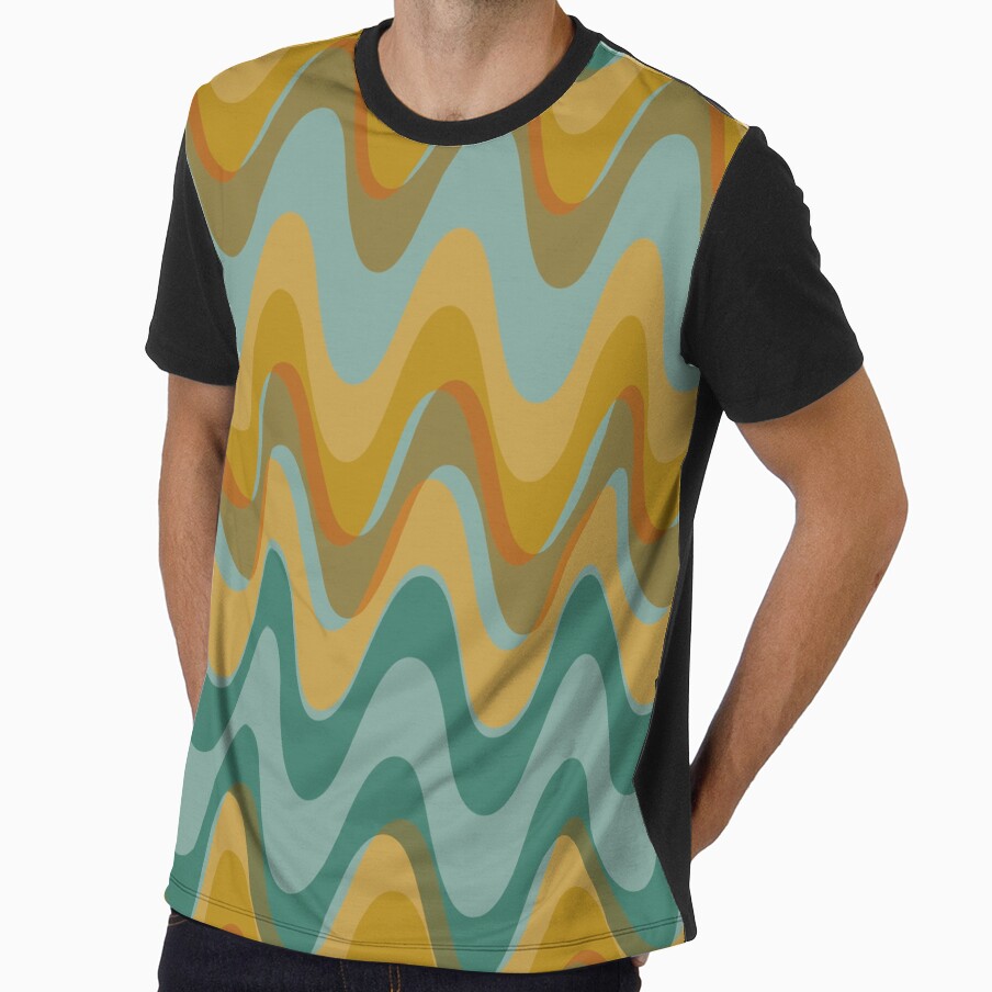 Retro wave pattern - MCM mod geometric in  turquoise and earthy tones by JMgraphic