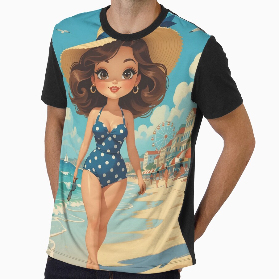Retro beach scene featuring a stylish woman by Ponted