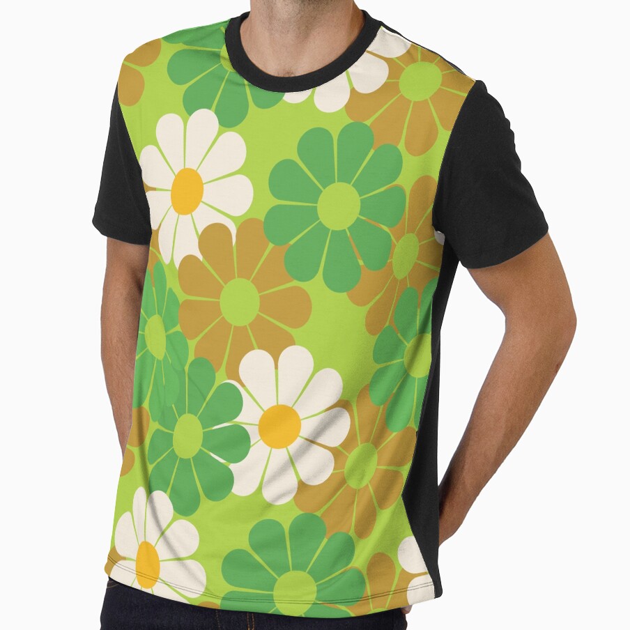 Large Scale 70s Retro Green Floral Spring Daisy Blooms Pattern by ClaudiaFlores