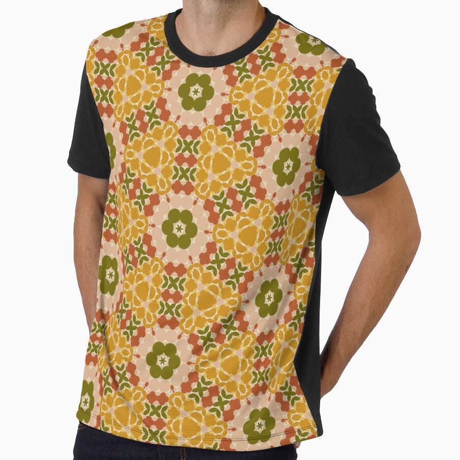 Retro Floral Kaleidoscope Pattern – Warm 70s Boho Geometric Design by Surfy42