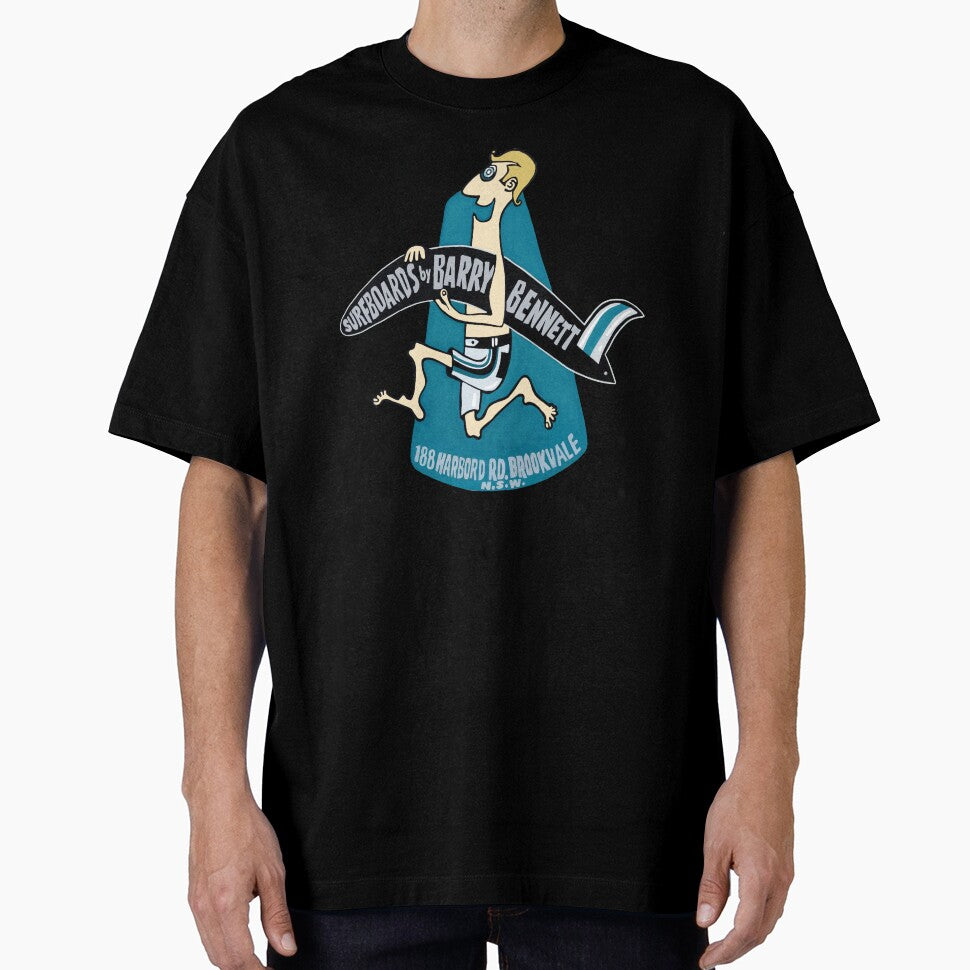 Vintage Australian Surfing logo T Shirt Barry Bennett running man art by Kludoman