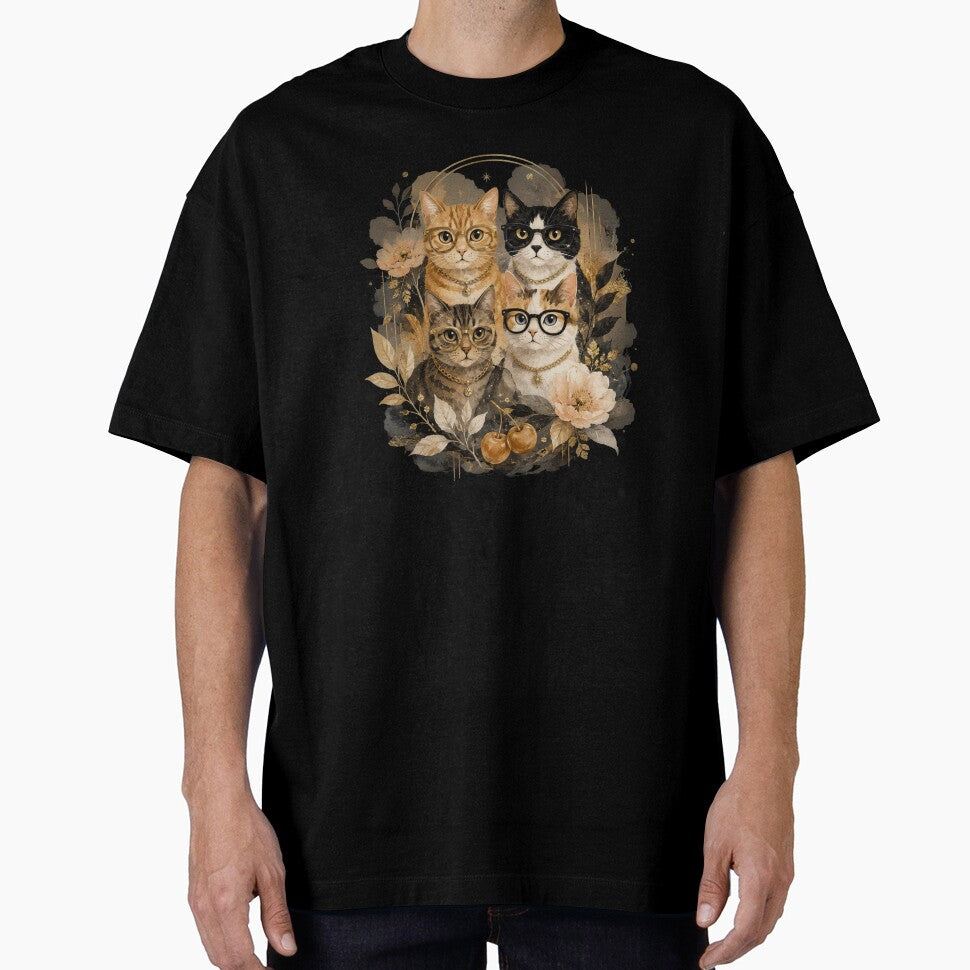 Chic Cats with Glasses and Flowers by MyraGordon