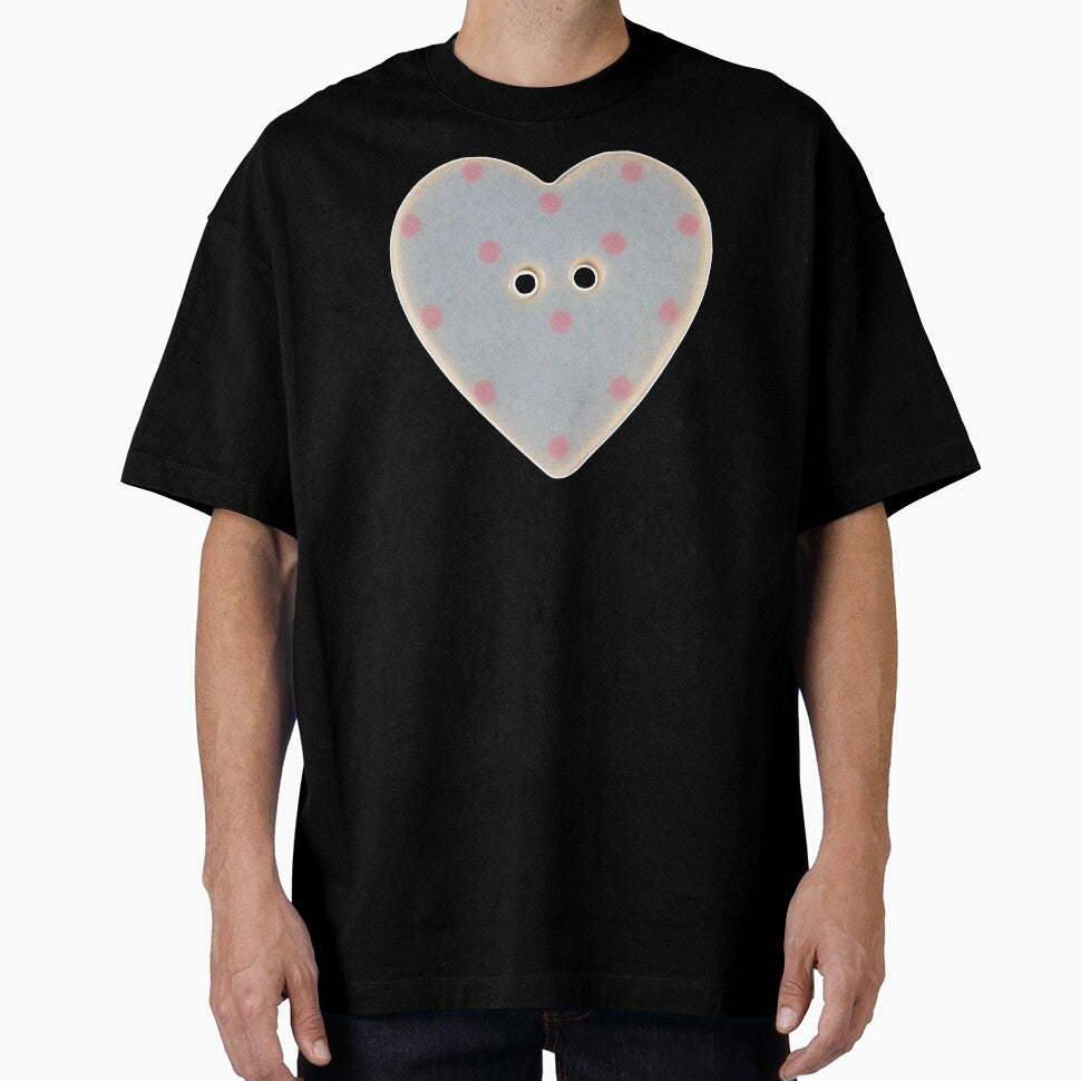blue pink polka dot heart button by teethfairy