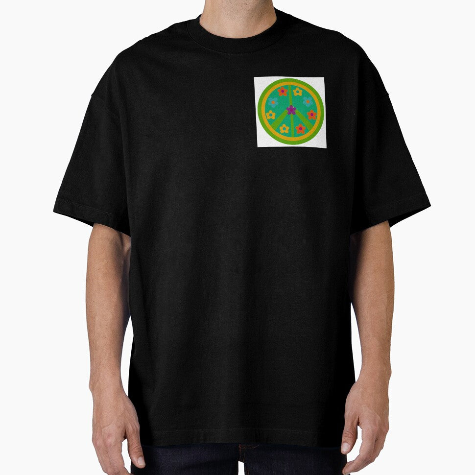 retro green groovy peace sign and flowers by radgoodies