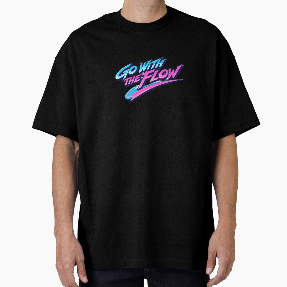 Go With The Flow 80s Retro Wave Typography | Neon Retro Motivation by Art-Selling