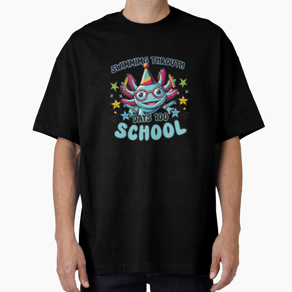 Swimming Through 100 Days of School Kids Girls Funny Axolotl by dannybel
