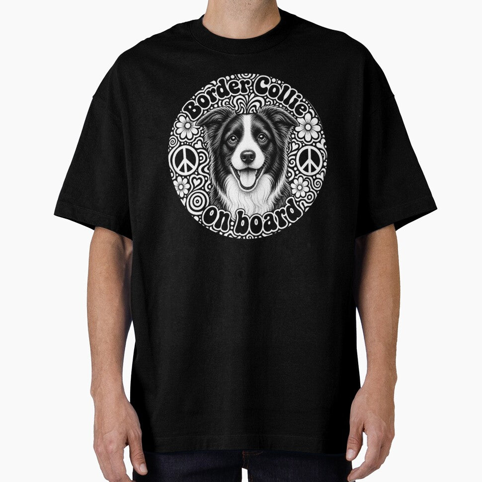 sticker "Border Collie on board" Hippie dog, peace by barbastyle
