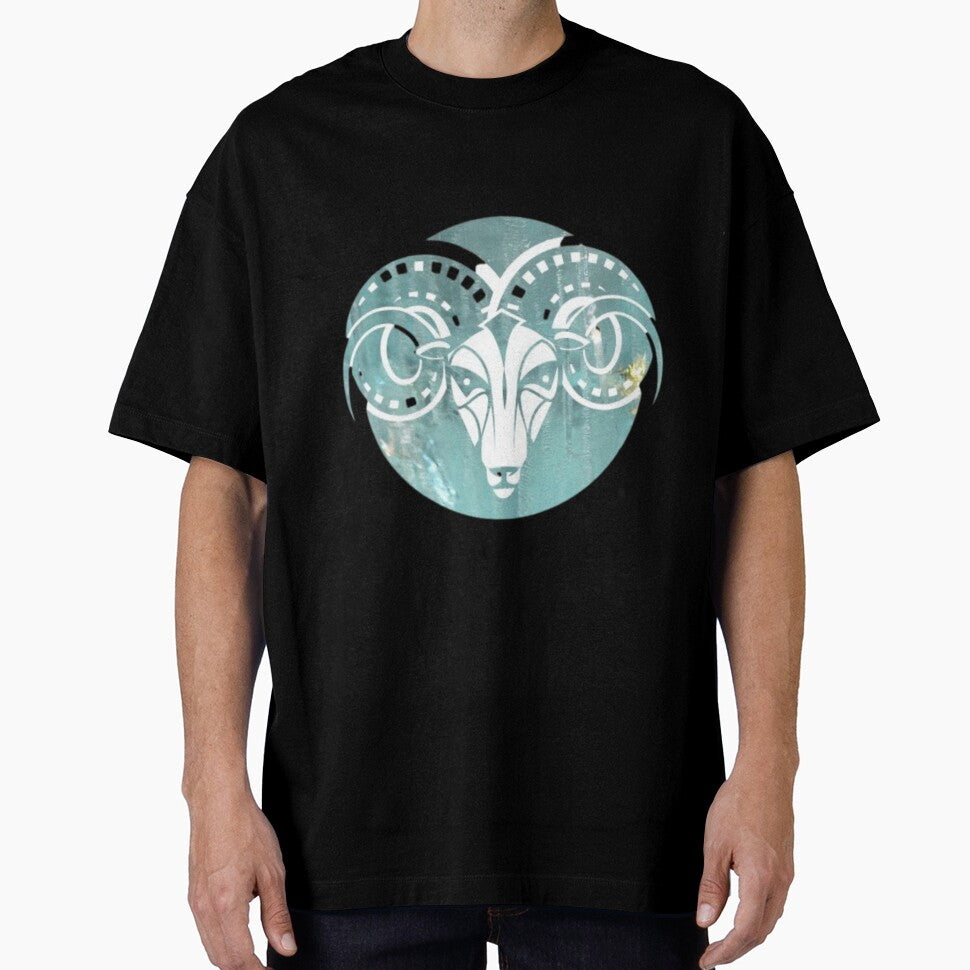 Aries Zodiac Symbol Silhouette Design With March Birthstone Aquamarine Background by TacoRose