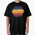 Retro Hexagon Sunset with Warm Gradient Stripes by ArtfulWeave