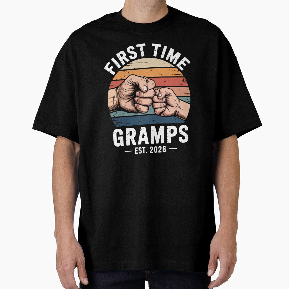 First Time Gramps Est 2026 Retro Fist Bump New Grandpa Design by Gogetgiggles