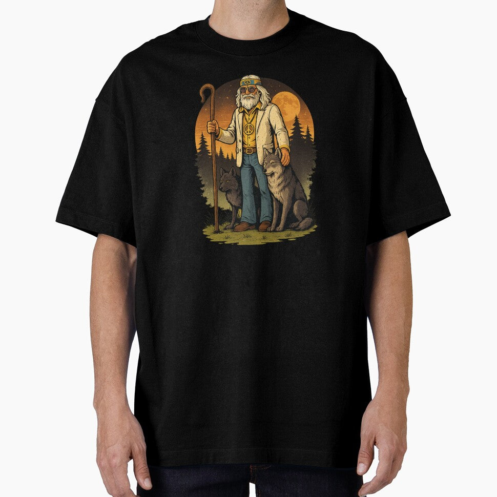 Elderly White Hippie Wolf Shepherd – Mystical Funny Retro Design by Lunaria Arts
