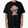 Pink Mushroom Hat Pug in Patterned Sweater by Emegan Print Art
